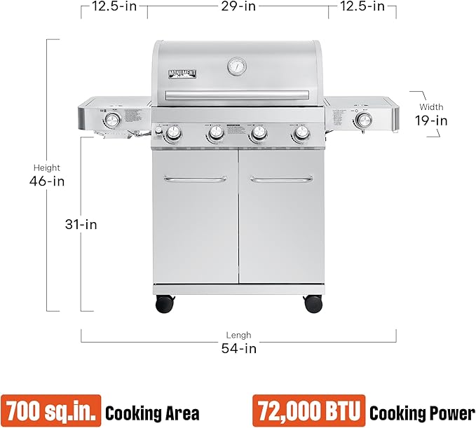 Monument Grills Larger 4-Burner Propane Gas Grills Stainless Steel with BBQ Cover(2 Items) Outdoor Use