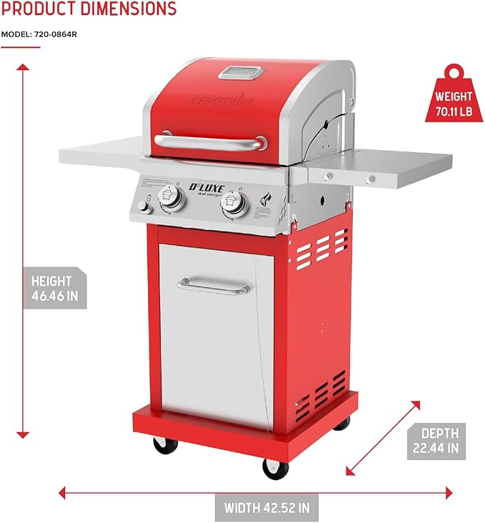 Nexgrill Deluxe 2-Burner Gas Grill with 401 SQ In Grate 28000 BTUs Stainless Steel Control Panel &amp Foldable Side Table Propane BBQ Grill for Outdoor Cooking Patios Backyards and More - 720-08
