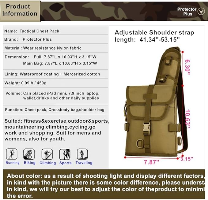 UNISTRENGH Tactical Sling Bag Military Daypack Casual Shoulder Bag Crossbody Duty Gear Molle Chest Pack for Hunting Fishing (CP-camouflage)