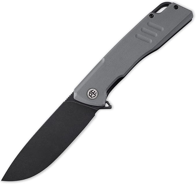 Petrified fish PFB02 Loco Pocket Knife 3.70 D2 Satin Blade Camping Knife 5.29oz G10 Handle Flipper Liner lock Folding knife for EDC (Gray Black Stonewashed)