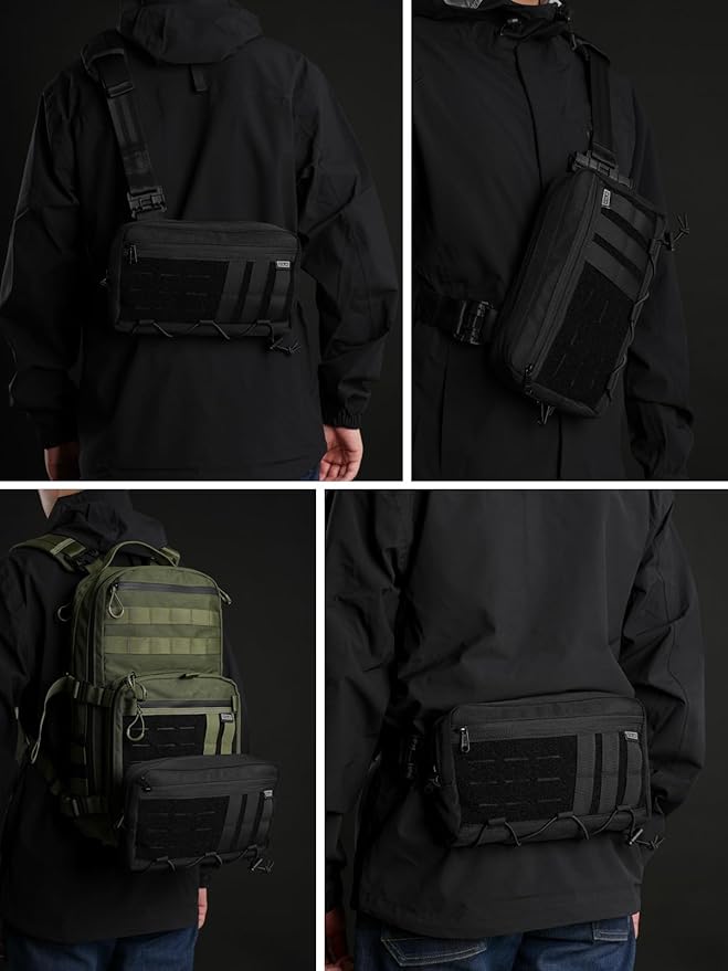 TACTICAL_GEEK Cache L3C EDC Sling Bag Chest Lightweight Shoulder Daypack Travel Hiking Concealed Carry Crossbody Bag Tactical Backpack Hiking Ambidextrous Strap (1000D-Black)