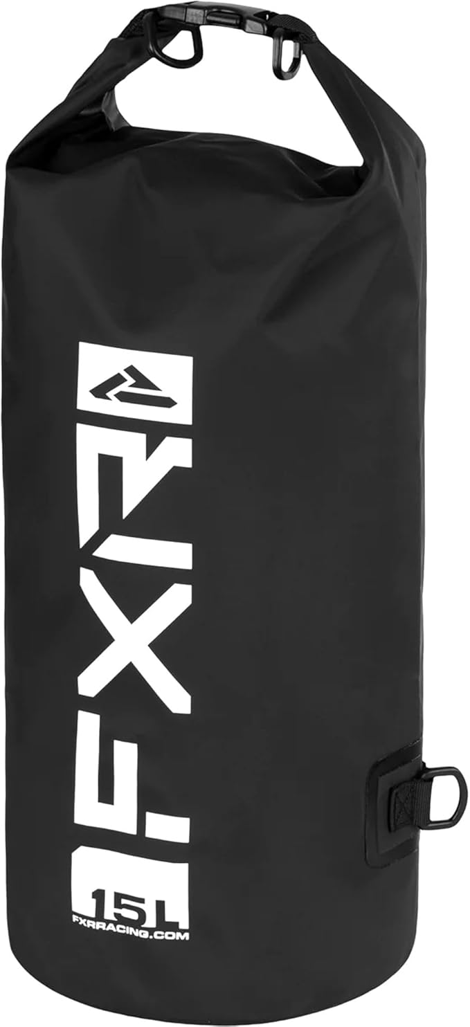 FXR Dry Bag Waterproof Roll-Up Closure D-Ring Off-Road Gear Black/White - 15 Litre