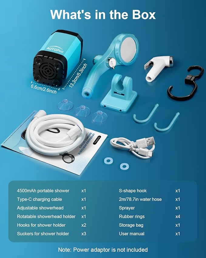 AUTOPkio Portable Camping Shower - Outdoor Camp Shower with Showerhead Sprayer &amp Rechargeable Battery Pump for Camping Travel Hiking Car Washing Pet Bath