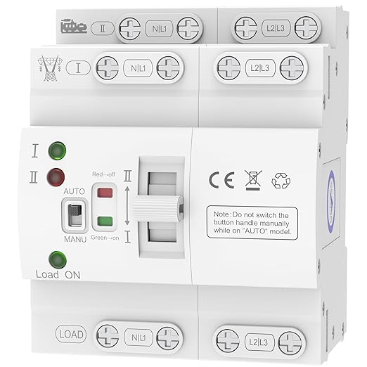 Mini Automatic Transfer Switch 4P 63A 110VATS Automatic/Manual DIN Rail Mount Dual Power Transfer Switch for Home Generator RVPublic/Backup Power Supply