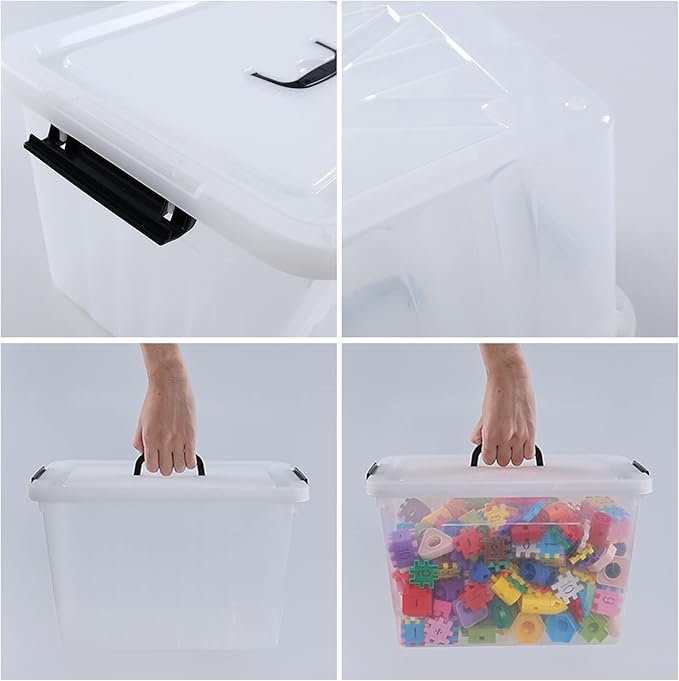 4-Pack 25 Quart Storage Boxes Plastic Storage Latch Bin with Handle Clear