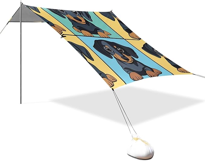 ALAZA Cute Dachshund Puppy Dog Beach Tent Sun Shelter Portable Canopy Sunshade for Outdoor Camping Picnics Backyard Fun 10x9 ft