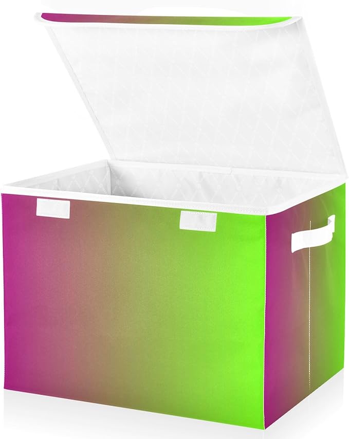 Red Green Gradient Storage Bin with Lid Stackable Shoebox Storage Large Fabric Storage for Office Supplies Home Decor