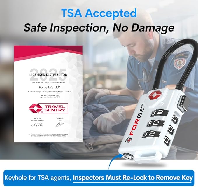 TSA Approved Cable Luggage Locks Re-settable Combination with Alloy Body (White 4 Locks)
