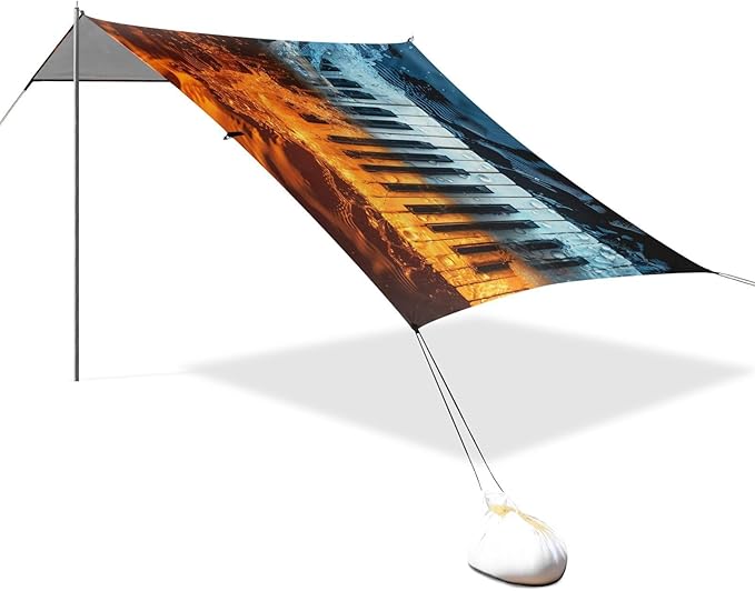 ALAZA Fire Water Piano Keys Beach Tent Sun Shelter Portable Canopy Sunshade for Outdoor Camping Picnics Backyard Fun 10x9 ft
