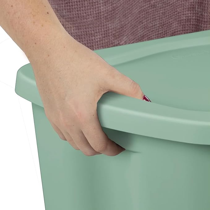8 Pack 18 Gallon Plastic Storage Bins &amp Totes Stackable with Snap-On Lids for Home Garage Closet Basement Organization Containers (Green)