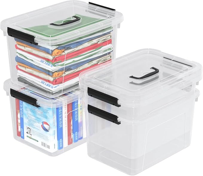 Quickquick 18 Quart Plastic Clear Latch Storage Boxes Latching Bin with Handle 4 Packs