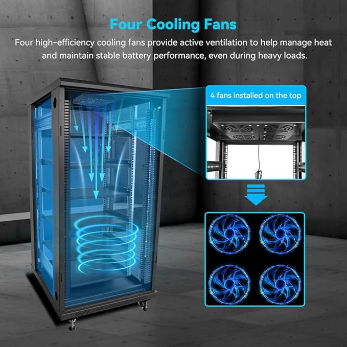 SGPWATT SUNGOLDPOWER 6-Layer Enclosed Battery Cabinet with 600A Bus Bar and Wheels Compatible 100AH 3U Rack LiFePO4 Lithium Batteries Ventilation Design for Solar System and Energy Storage