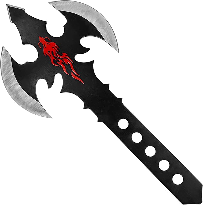 MedievalDepot Dragon's Mighty Fury Triple Edged Throwing Axe - Overall 8 Metal Black Anodized