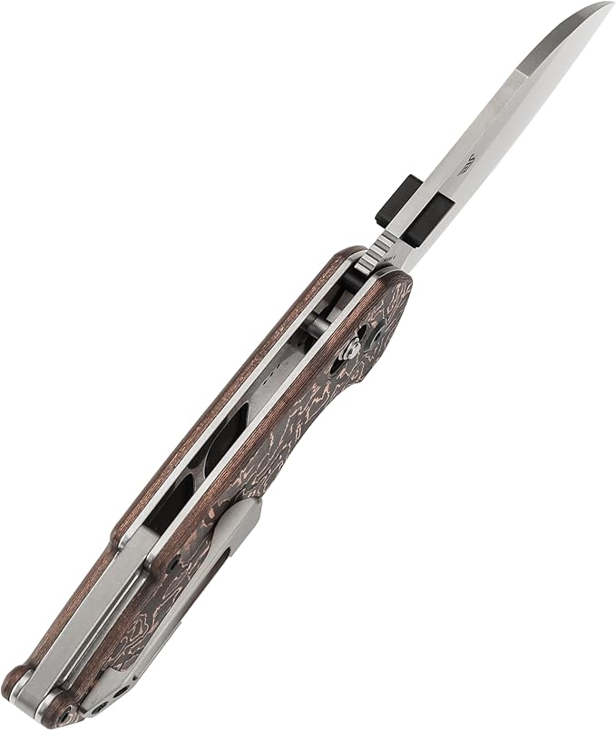 KANSEPT Model 6 Folding Knife 3.1'' Stonewashed CPM S35VN Sharp Blade Copper Carbon Fiber Handle with Crossbar Lock Thumb Stud Pocket Clip for EDC Camping Hiking K1022V2