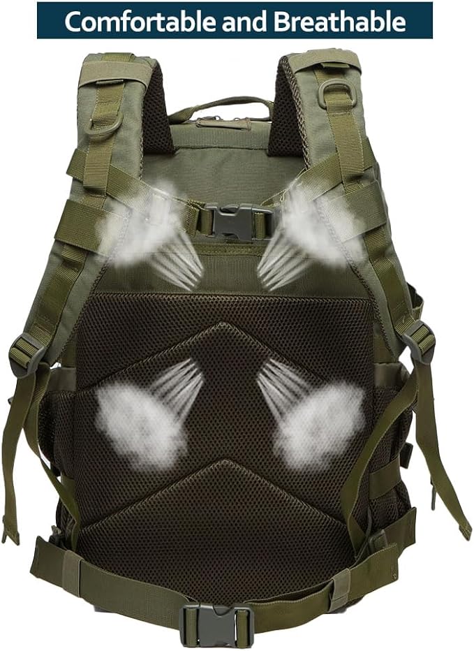 50L Tactical Military Backpack Waterproof Sturdy Bag for Hiking Camping Fishing Gym Backpack with Bottle Holder (Green)