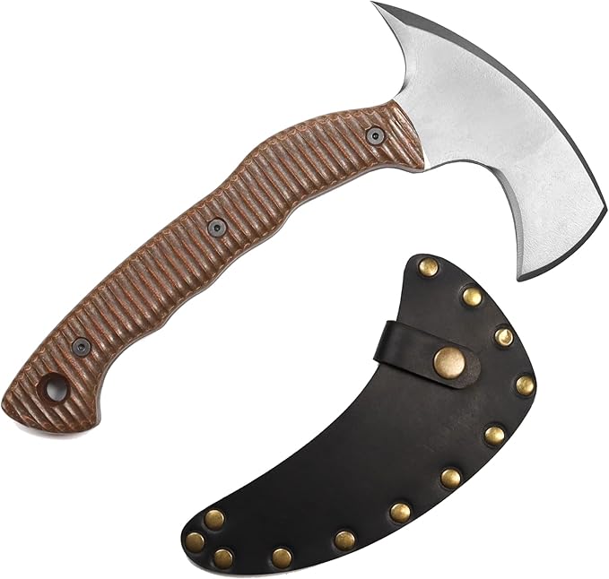 AncientSmithy Tomahawk Axe - Handmade Tactical Tomahawk Hatchet - Full Tang Combat Axe for Military Camping and Outdoor Activities (Blade and Spike with Leather Sheath)