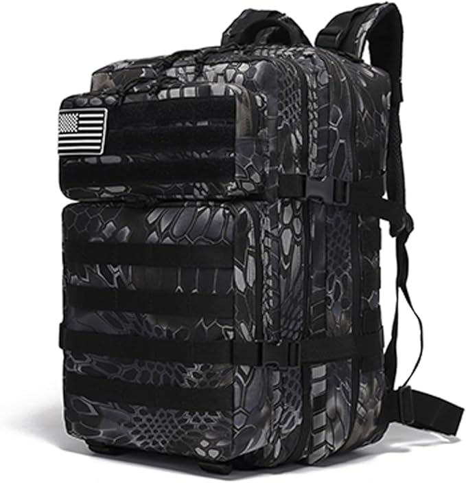Men and Women 45L Outdoor Camouflage Backpack Capacity Hiking and Camping Bag Multi-functional Storage 3D Backpacks (Black2 45L)