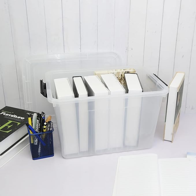 Wekioger 22 Quart Plastic Container Box with Lid Set of 4 Latching Storage Bin with Handle Clear
