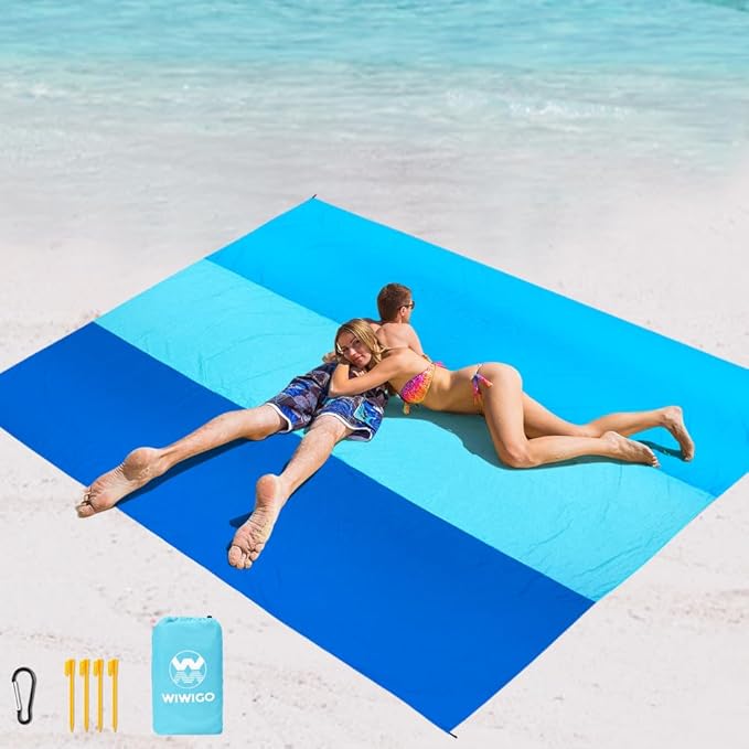 Beach Blanket Waterproof Sandproof Beach Mat 79 X 83/10'x9'for 2-8 Adults Quick Drying Outdoor Picnic Mat Beach Accessories for Travel Camping Hiking