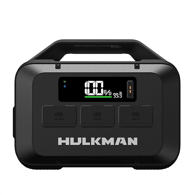 Hulkman Mega 576Wh Power Station Works at -4°F PD100W 1h fast charging Ternary Lithium Battery with 10 ports 600W AC Outlets UPS 15ms Solar Generator(Solar Panel Optional) Solid Black