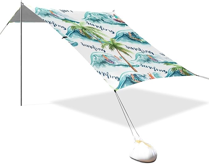 Beach Canopy with Windproof Ropes &amp Sandbags Beach Tent Sun Shade Sun Shelter for Camping Trips Fishing Backyard Fun or Picnics Landscape