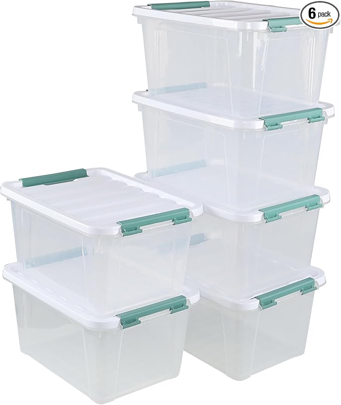 6 Pack Plastic Latch Storage Box 20 Qt Storage Container with Lid
