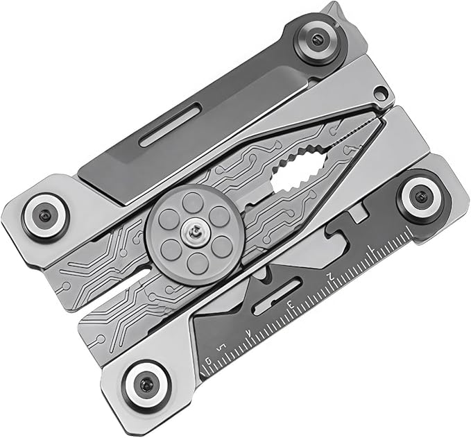 Multitool 14-in-1 Full-Size Lightweight EDC Multi-Purpose Pliers Ultra-thin tools Tactical Gear Mini Tools Gifts for Guys Equipment for Emergencies Hiking and Outdoor Camping (Silver)