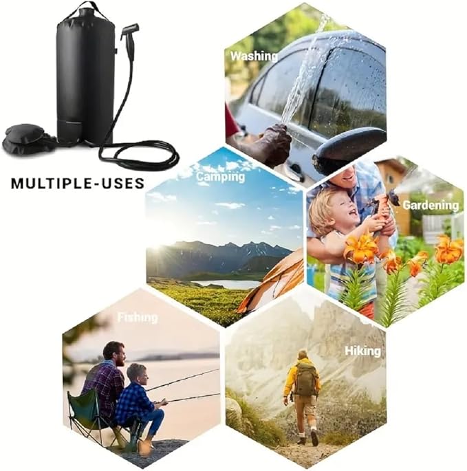 Portable Camping Shower Bag - 11L/3 Gallons Solar Shower Water Bag with Foot Pump and Shower Head - Camp Shower for Camping Beach Travel Hiking Climbing Outdoor Activities