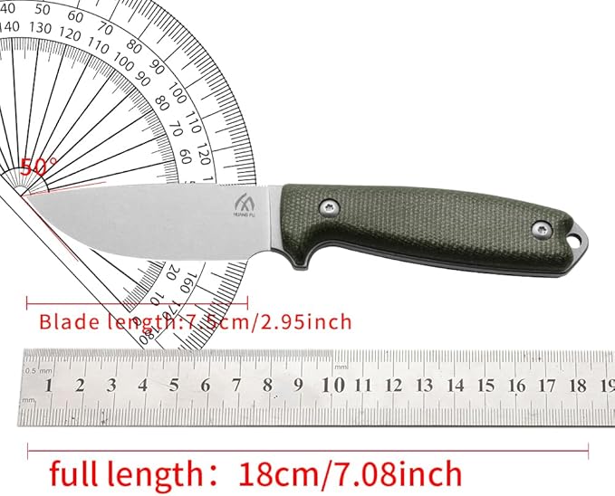 HUANG FU Fixed Blade Knife 7.08 Inches Total Length Double Edge High-Carbon Steel Tactical Survival Knife with K-Sheath (Brown stem)