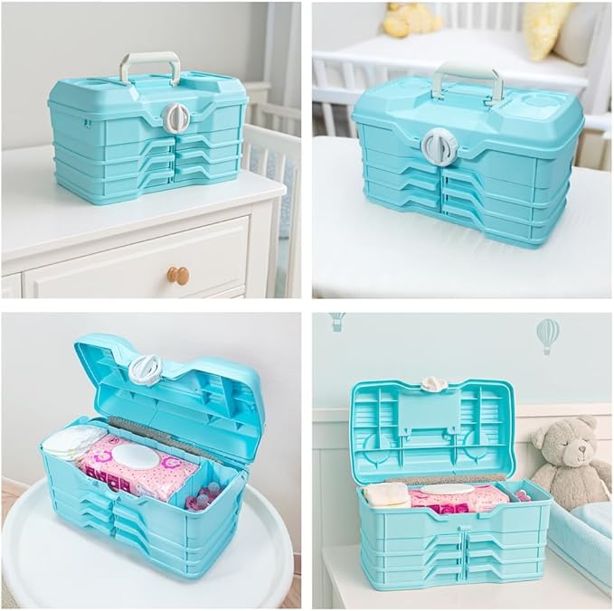 Best Kept | Portable Carrying Case | First Time Mom Essentials | Plastic | Baby Clothes Organizer | Portable Storage Box | Baby Shower For Boy | Baby Blue