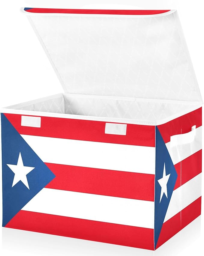 Puerto Rico Flag Puerto Rican National Red Storage Containers with Lids Foldable Box Organizer Extra Large Storage for