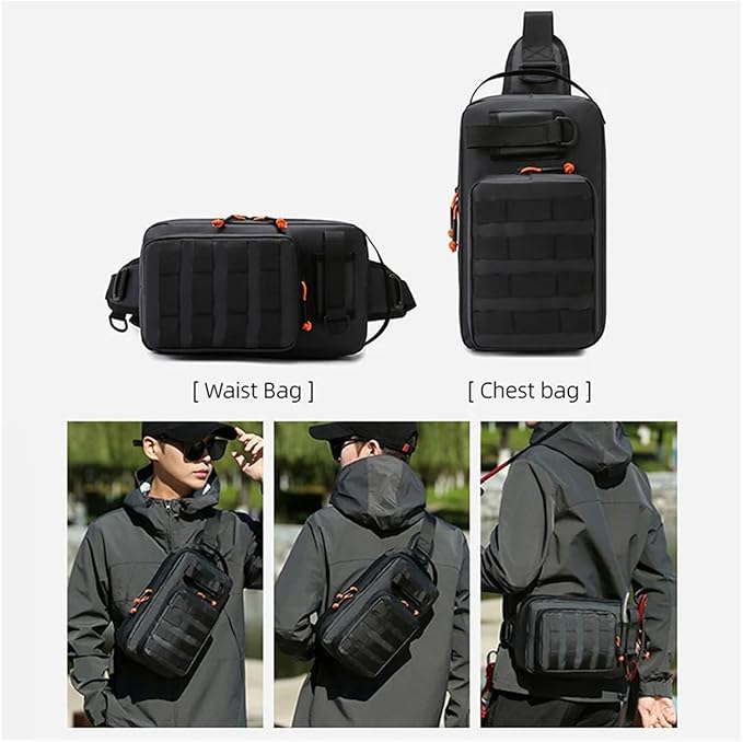 Outdoor Camping Chest Bag Tactical Shoulder Molle Waist Bags Fishing Lure Belt Pack Travel Sling Hiking Hunting Backpack Sac(Orange)