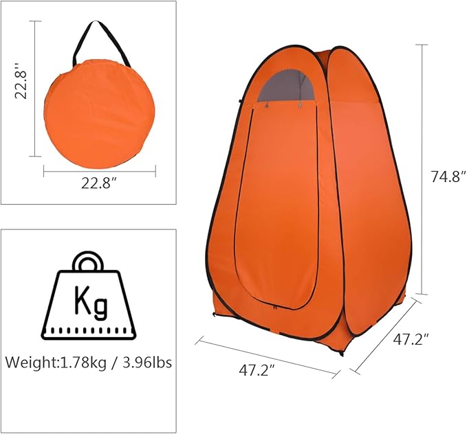 1-2 Person Portable Pop Up Toilet Shower Tent Changing Room Dressing Tent Camping Shelter Orange
