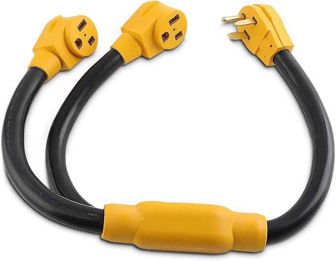 maXpeedingrods 50 Amp Y Splitter Adapter Cord 3 Prong NEMA 6-50P to 2 Outlet 6-50R Female Connectors 6 AWG 3 Feet 250 V Outdoor Extension Cord for EV RV