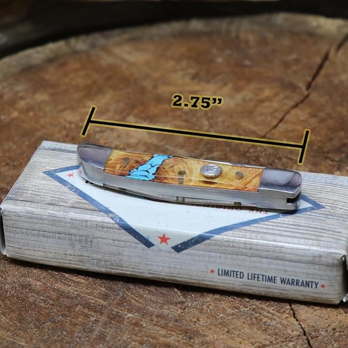WHISKEY BENT HAT CO. Mini Hunter Folding Pocket Knife 2.75 Closed Length 440C Stainless Steel Blade (Turquoise River)