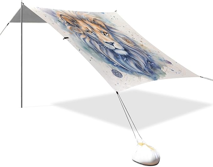 ALAZA Watercolor Lion Beach Tent Sun Shelter UPF50+ Protection Beach Shade Canopy w/ 4 Sandbags for Outdoor Camping Fishing Backyard Fun Picnic 10x9 ft