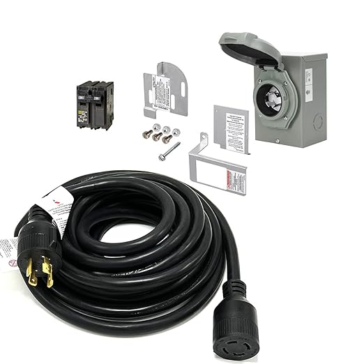 30 Amp Generator to House Hook-up Kit for Square D Homeline 150/200/225 Amp Load Center Including Generator CordPower Inlet BoxPanel Interlock Kit and Circuit Breaker (25 Ft Gen Cord)