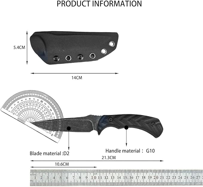 8.38 Fixed Blade Knife with Kydex Sheath D2 Steel Blade G10 Handle Outdoor Knife for Camping Hiking Fishing Survival Gift