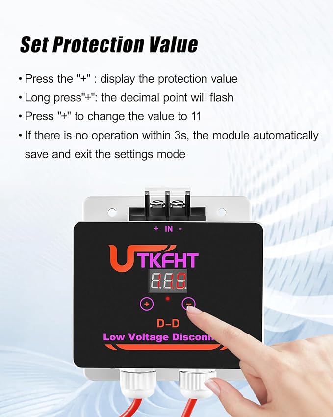 Low Voltage Disconnect Controller 12V-40V DC-DC Smart Battery Protection Module with Adjustable Cutoff Silent Solid-State Switch Real-Time Voltage Monitoring for RV Solar System and DC Projects