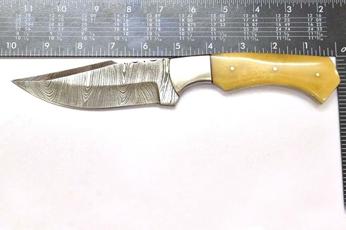 HMK 10.0 INCHES FORGED DAMASCUS STEEL FULL TANG ALASKAN CAMPING TOOL HUNTER KNIFE WITH BUFFALO BONE AND STAINLESS STEEL BOLSTERS