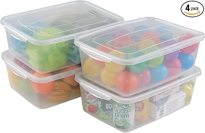14 Quart Clear Latching Box Plastic Storage Container Bins with Lids Set of 4