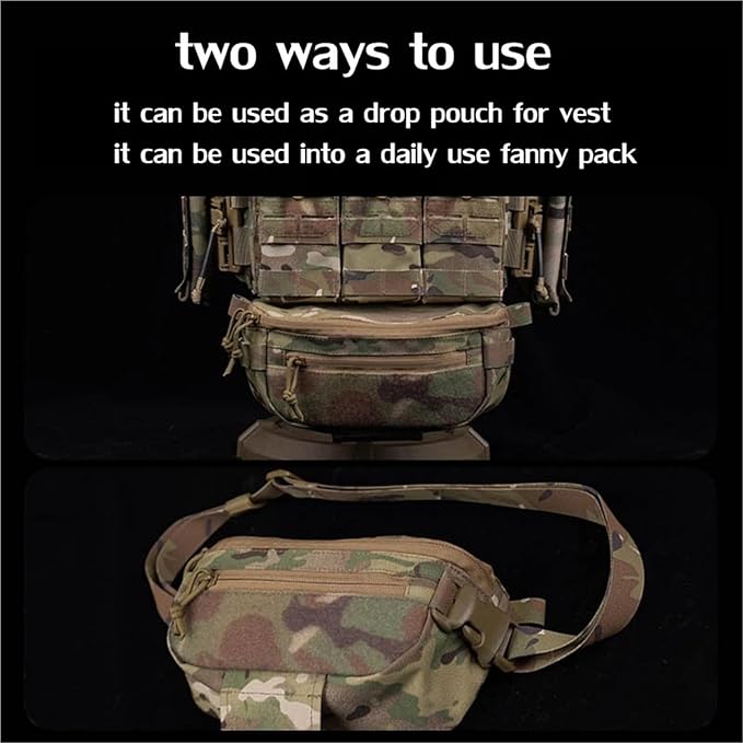 Tactical Drop Pouch Sub Abdominal Carrying Kit Bag Fanny Pack with Hook and Loop Panel for Tactical Chest Rig Outdoor Bag