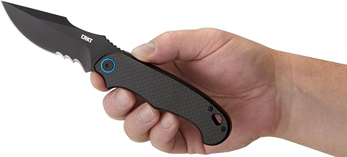 CRKT P.S.D. EDC Folding Pocket Knife: Everyday Carry Assisted Opening Veff Serrations Liner Lock Handle with Carbon Fiber Overlay 7920K