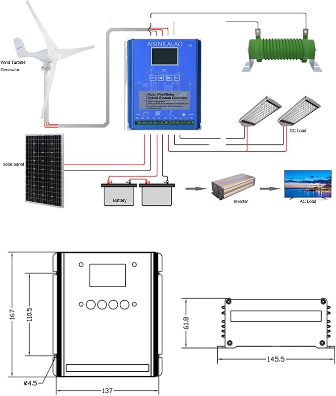 20000W Wind and Solar Hybrid Charge Controller Wind and Solar Complementary Regulator Mppt Boost Charging Wind Turbine Solar Panel24V