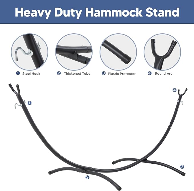 SUNCREAT Portable Outdoor Hammock with Stand Included Double Hammock with Stand for Outside Blue &amp Green Stripes
