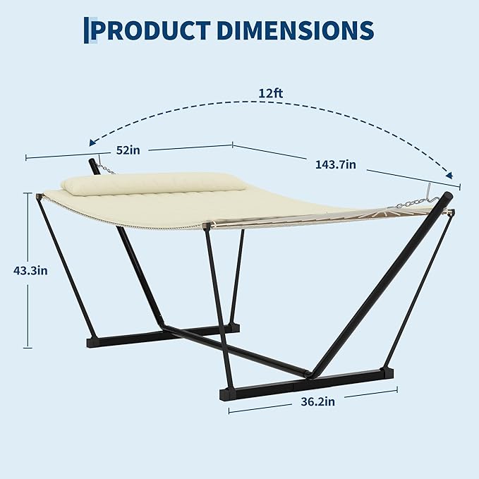 Heavy Duty 2 Person Double Hammock with Portable Adjustable Steel Stand Outdoor Hammock with Pillow for Patio Garden Beach Backyard Camping