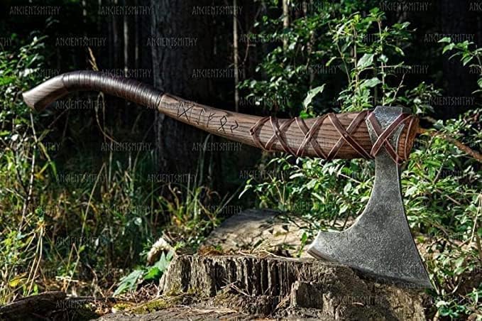 | War Axe Two Handed war Axe Hand Forged Steel Axe Norse Battle Axe Scandinavian Style Viking Hatchet Viking Bearded Tactical Axe History of Viking