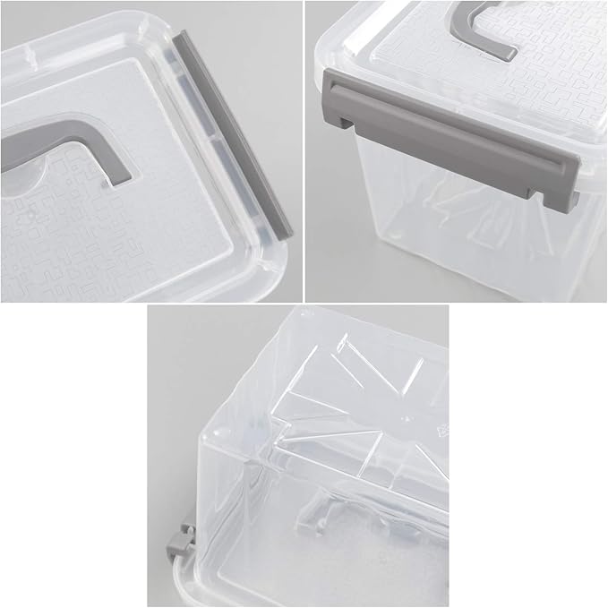 Farmoon 3.5 Quart Clear Storage Bin Small Plastic Stackable Box/Cotainer with Lid and Grey Handle 6 Packs