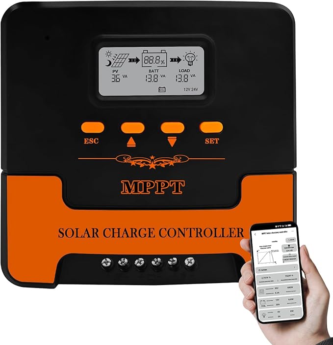 40A MPPT Solar Charge Controller: 12V/24V DC Output Dual USB for Multiple Batteries (LiFePO4 AGM Sealed Gel Flooded Lithium) &amp 18 - 100V Panels APP WiFi Control