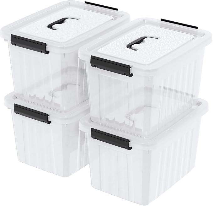 Sadstory 18 Quart Plastic Storage Tote Box with Handle Clear Latching Bins with Lid 4 Packs